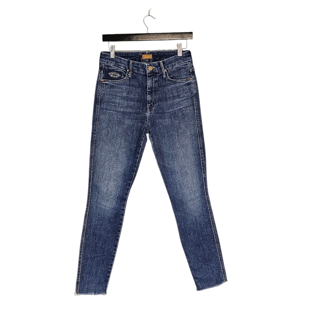MOTHER High Waisted Double Looker Ankle Fray Skinny EYE Blue Jeans 27‎ Preowned